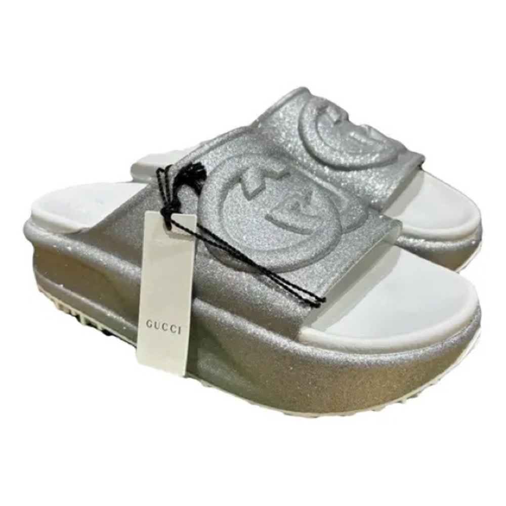 Gucci Silver Platform Slide Sandals